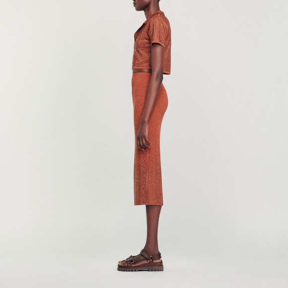 NWT Sandro Rhinestone-Embellished Midi Skirt - Picture 5 of 10